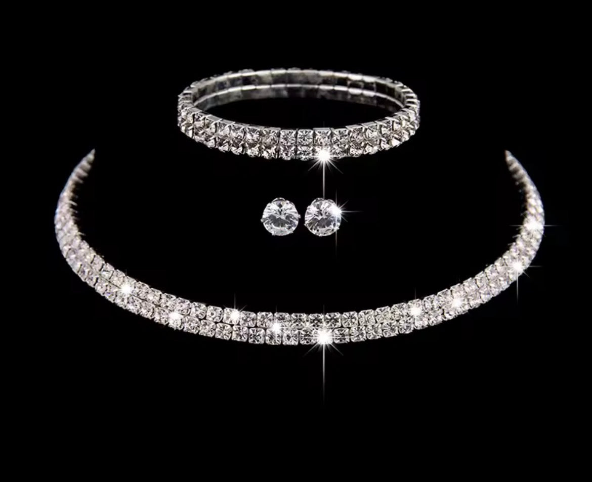 Diamond Glow Tennis Choker, Bracelet & Stud Set