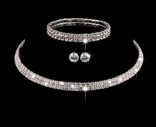 Diamond Glow Tennis Choker, Bracelet & Stud Set
