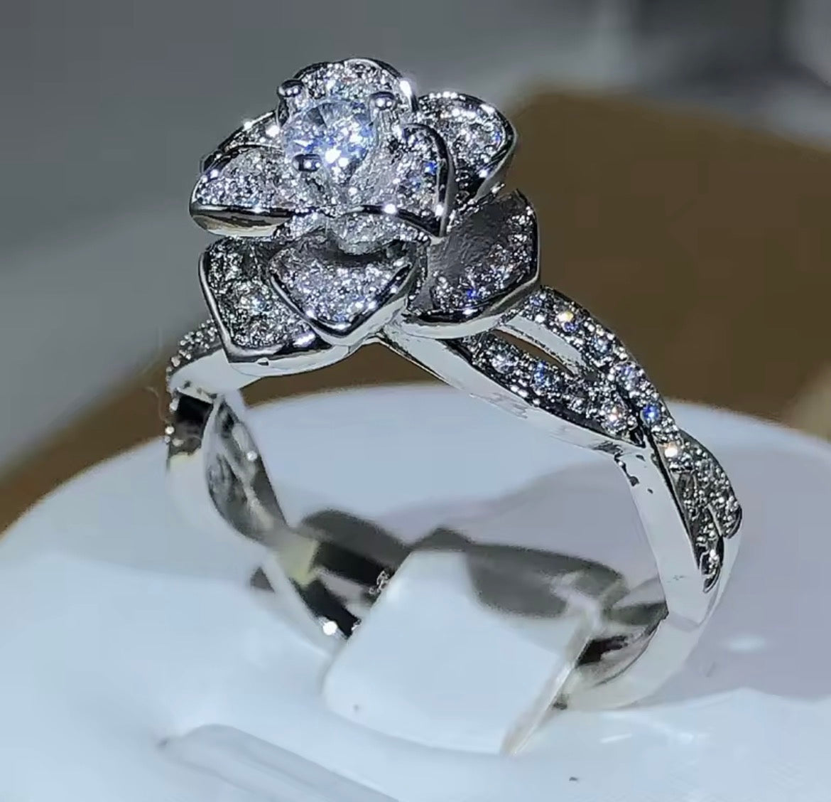 Sparkling Silver Rose Blossom Ring - 925 Sterling Silver