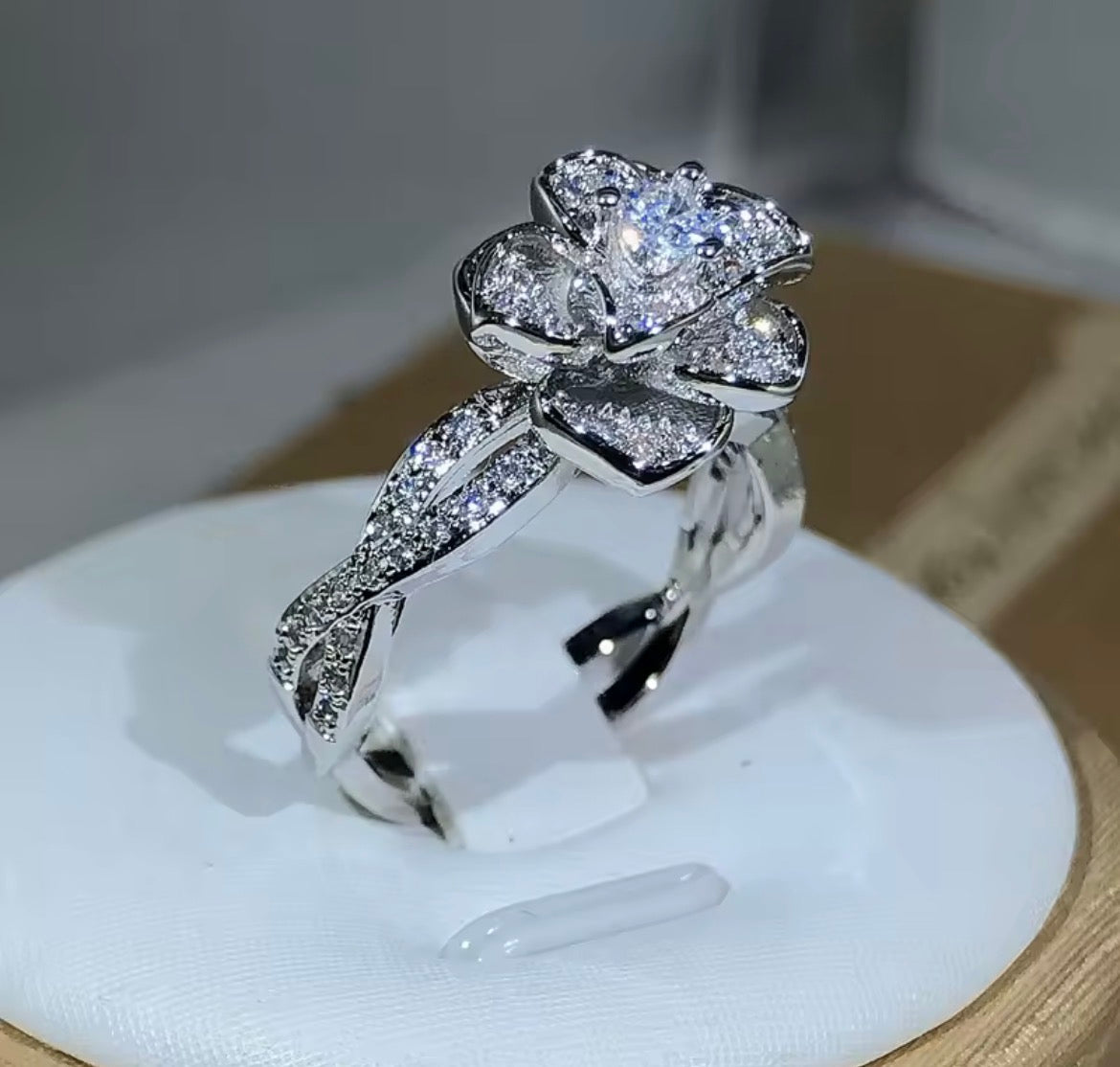 Sparkling Silver Rose Blossom Ring - 925 Sterling Silver