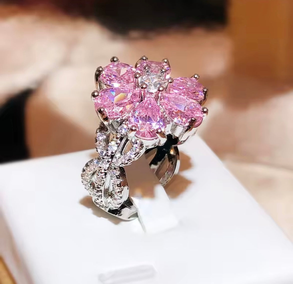 Pink Blossom Sterling Silver Cluster Ring - 925 Silver