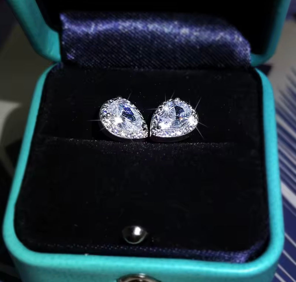 Royal Crown Halo Drop Earrings - 925 Sterling Silver