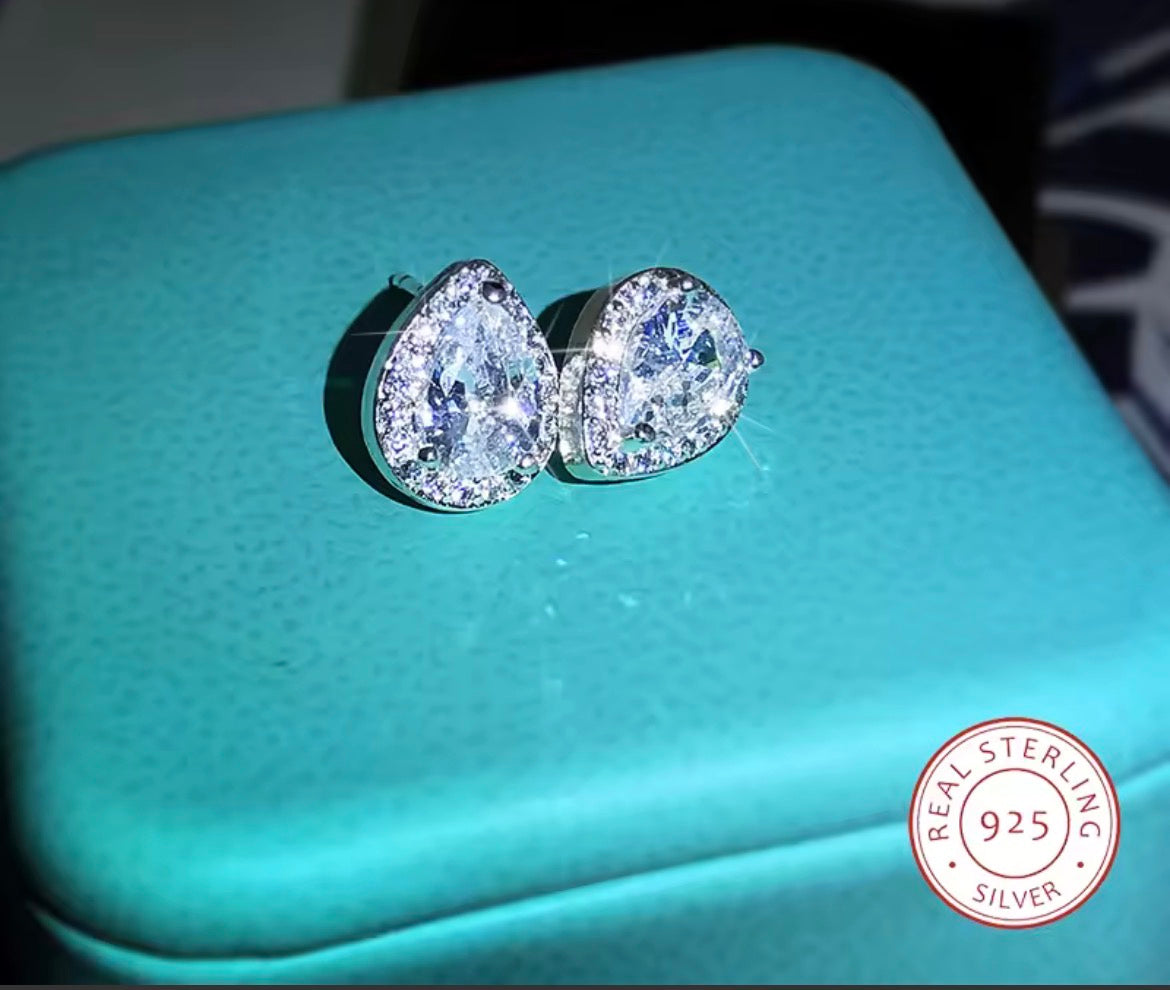Royal Crown Halo Drop Earrings - 925 Sterling Silver