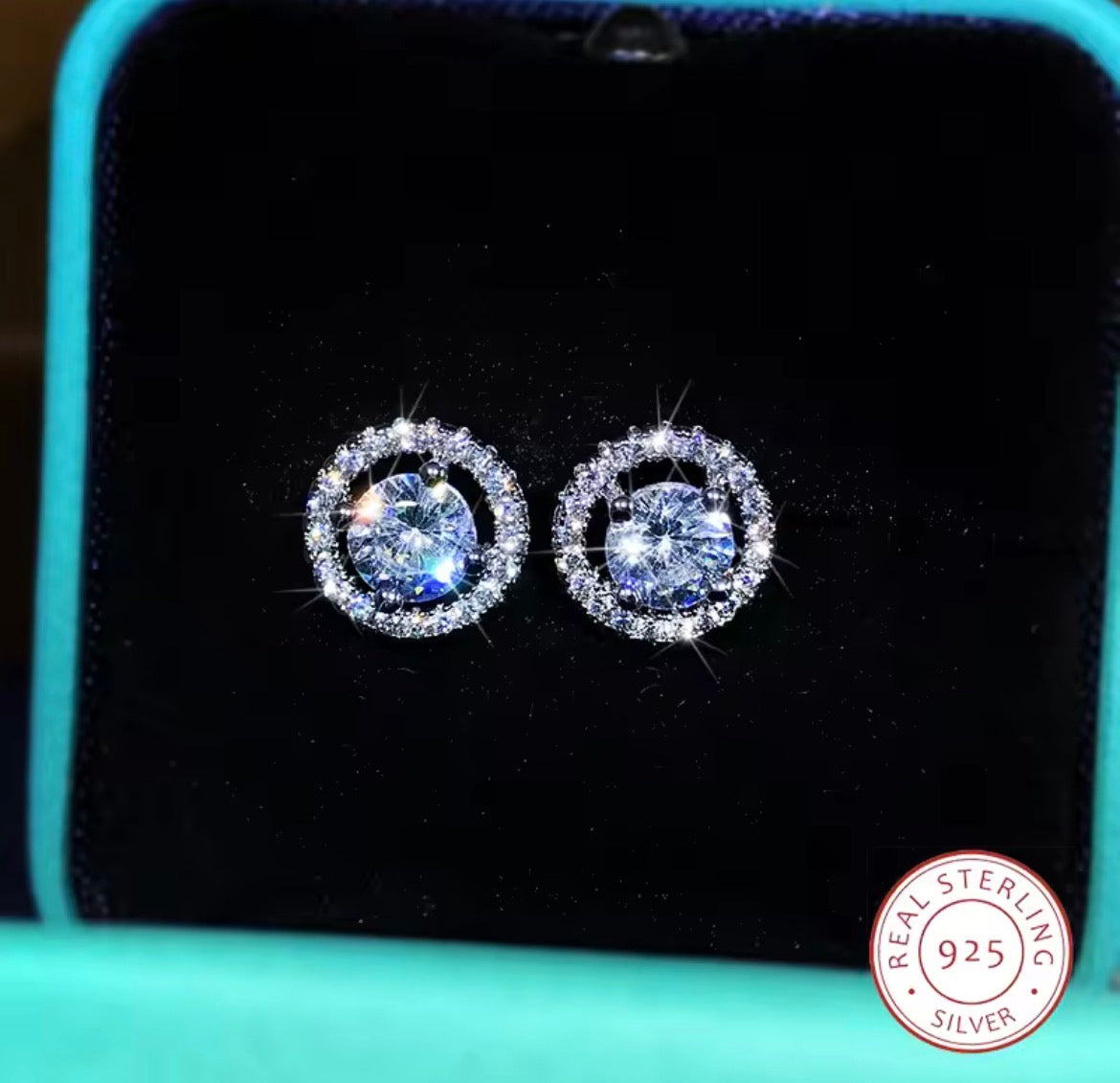 Classic Radiant Halo Stud Earrings - 925 Sterling Silver