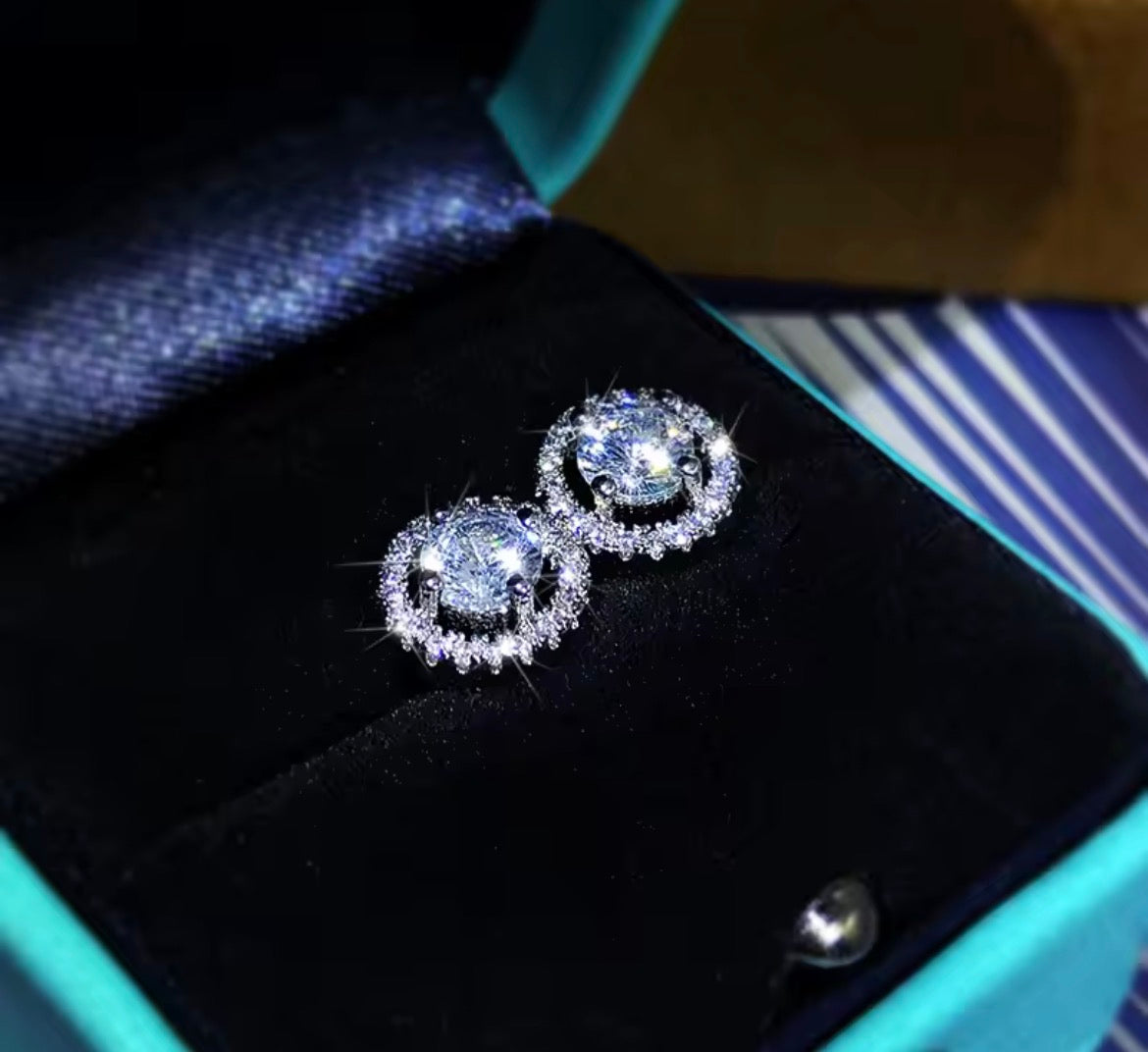Classic Radiant Halo Stud Earrings - 925 Sterling Silver