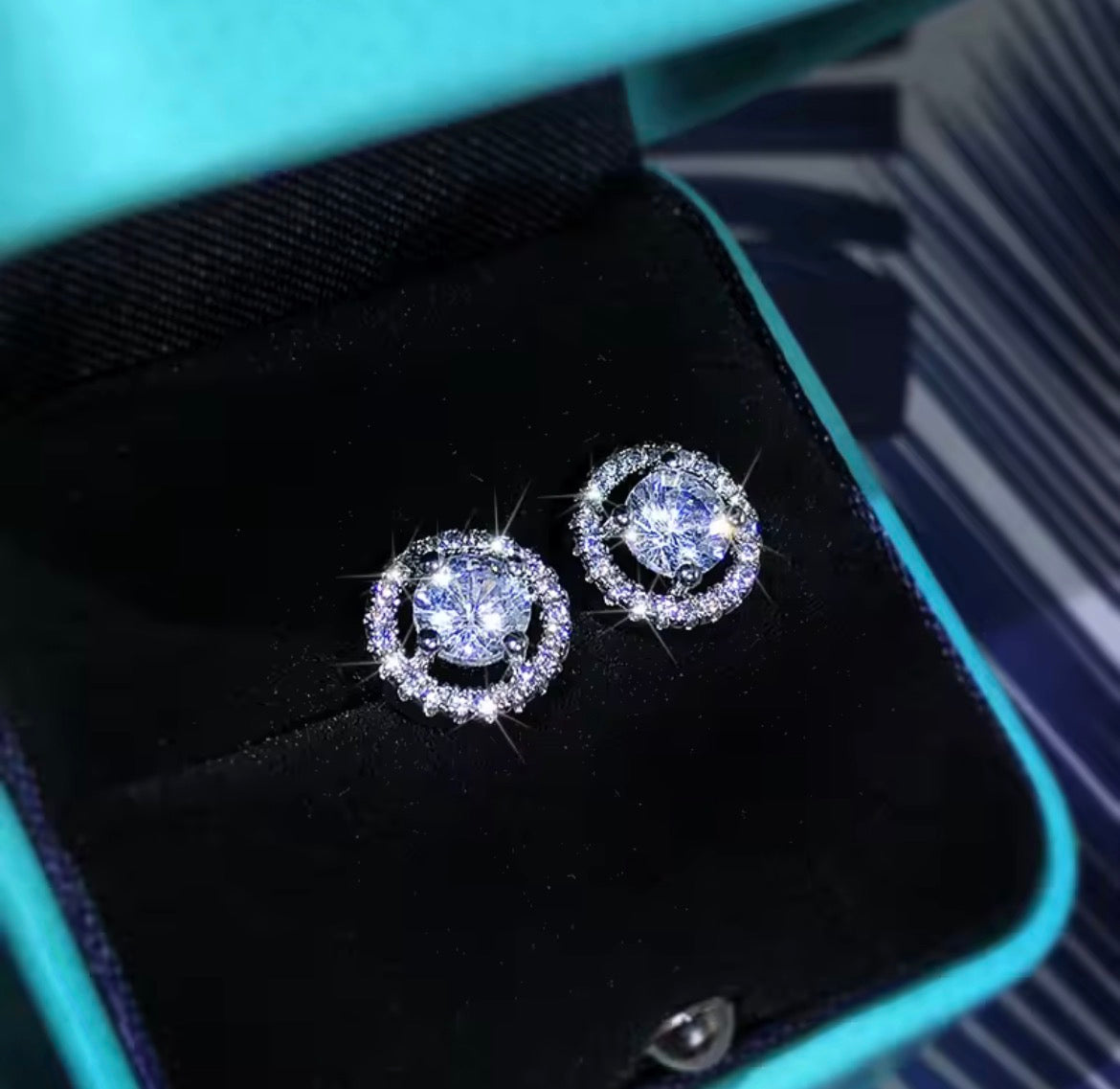 Classic Radiant Halo Stud Earrings - 925 Sterling Silver